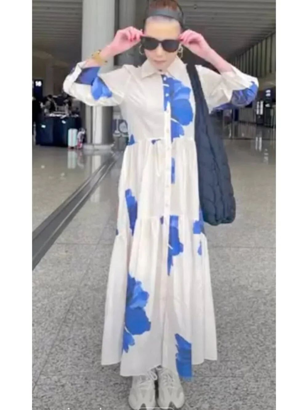 Zara Womens Poplin Midi Shirt Dress Size XS Cream Blue Floral Print 2183/011 NWT